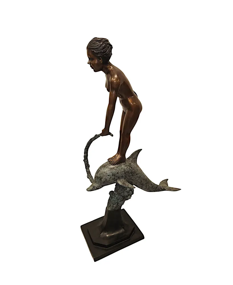  A Very Fine Bronze Figurative Garden Sculpture of a Lady and Dolphin 