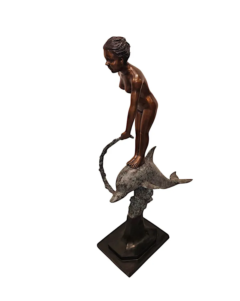  A Very Fine Bronze Figurative Garden Sculpture of a Lady and Dolphin 