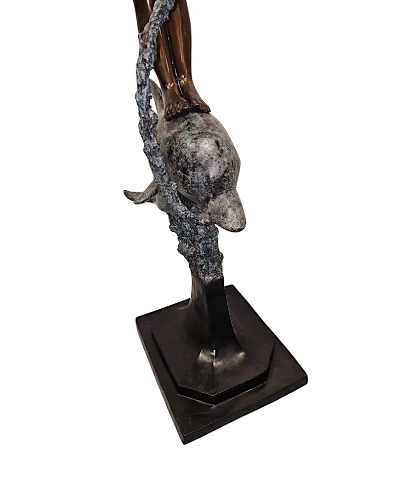  A Very Fine Bronze Figurative Garden Sculpture of a Lady and Dolphin 
