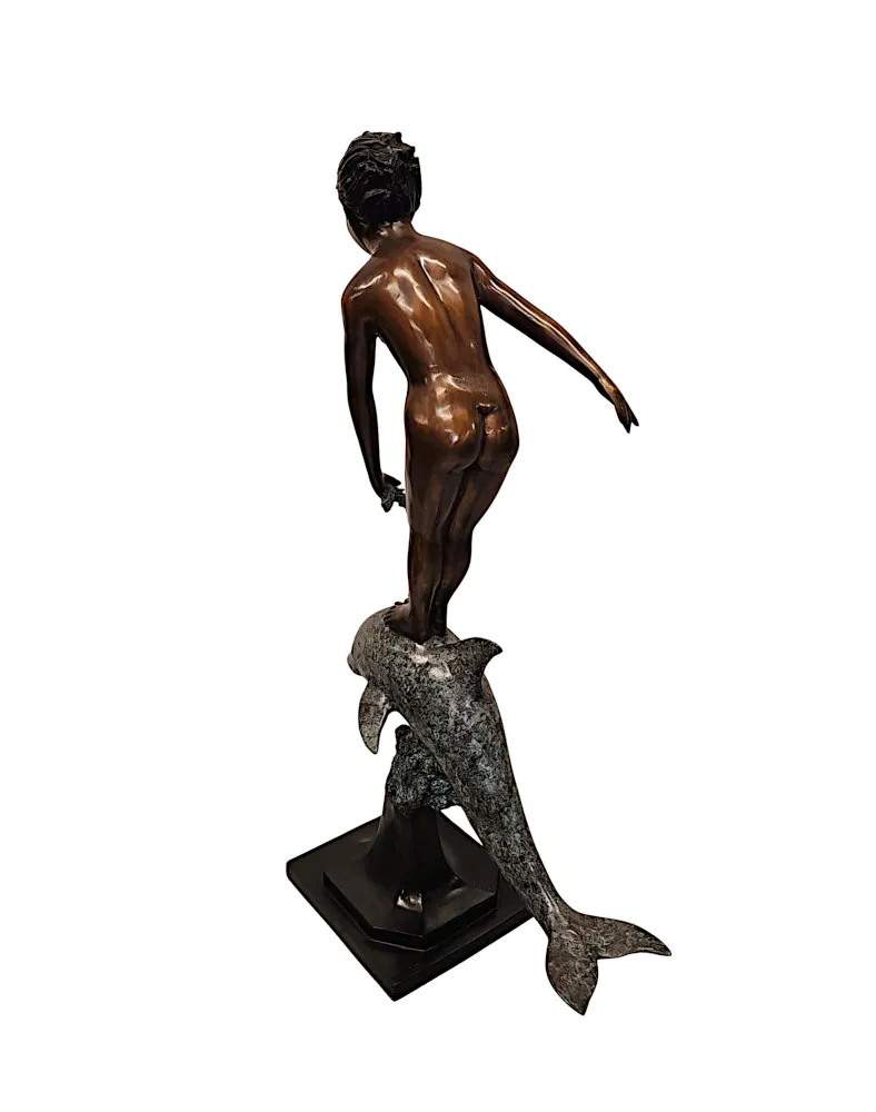  A Very Fine Bronze Figurative Garden Sculpture of a Lady and Dolphin 