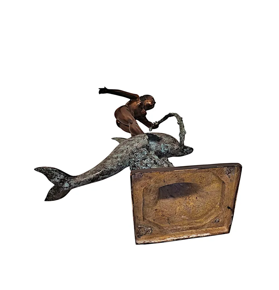  A Very Fine Bronze Figurative Garden Sculpture of a Lady and Dolphin 