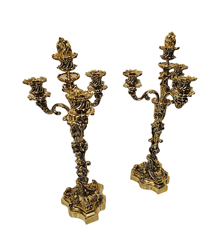 A Stunning 19th Century Pair of Fully Polished Brass Candelabra