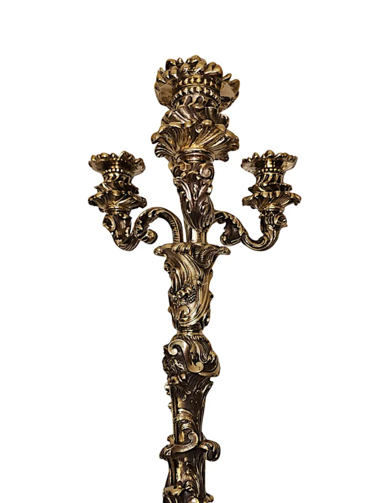 A Stunning 19th Century Pair of Fully Polished Brass Candelabra