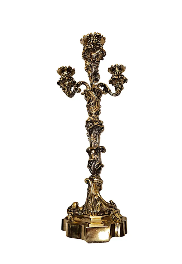 A Stunning 19th Century Pair of Fully Polished Brass Candelabra