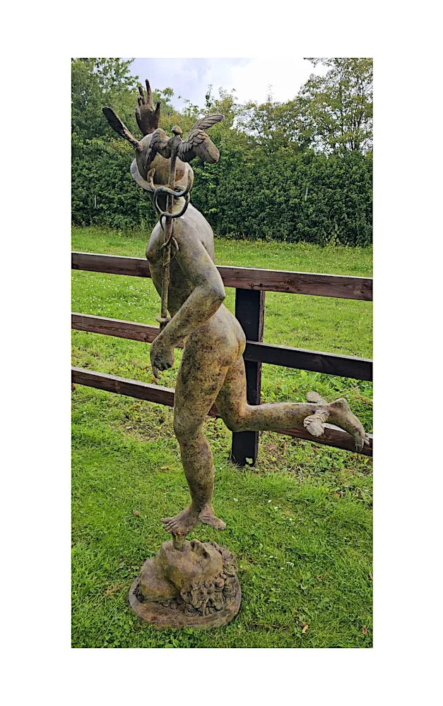 A Very Fine Life Size Bronze Figural Sculpture Depicting the Roman Olympian God Mercury After Giambologna.  
