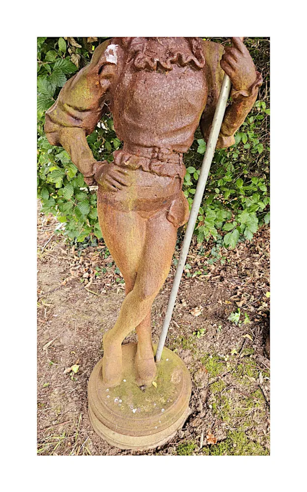 A Very Fine 20th Century Large Pair of Cast Iron Figurative Garden Sculpture of a Pair of Swiss Guards