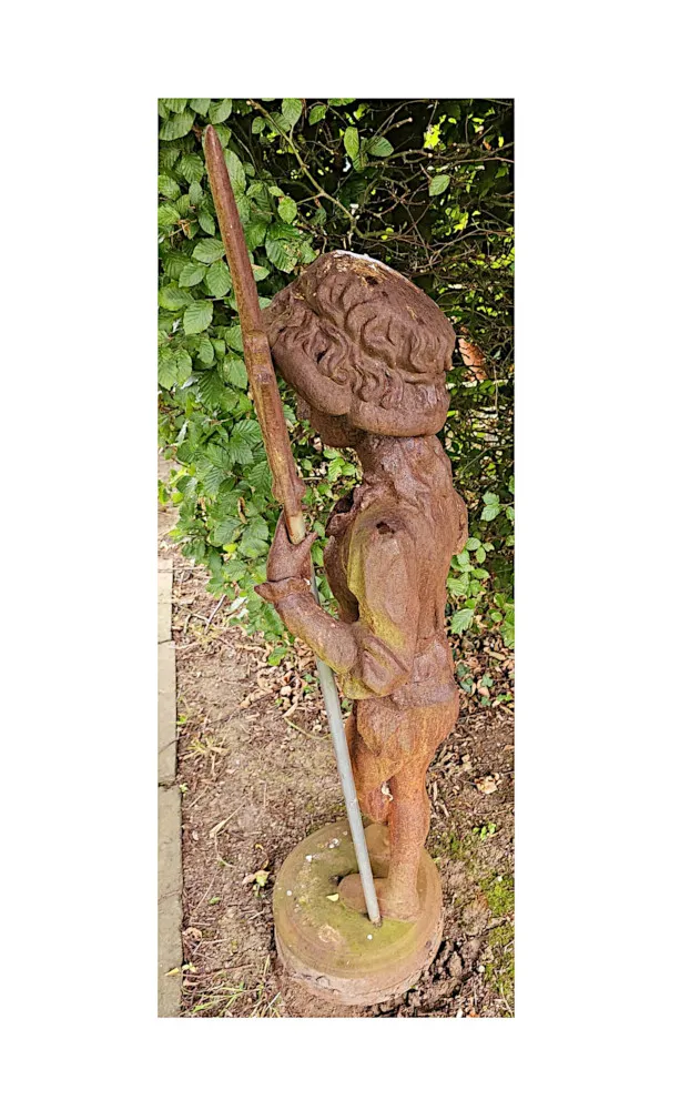 A Very Fine 20th Century Large Pair of Cast Iron Figurative Garden Sculpture of a Pair of Swiss Guards