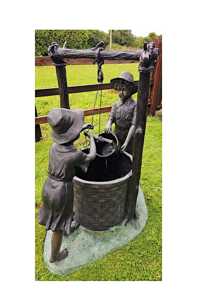 A Very Fine 20th Century Bronze Figuraral Garden Sculpture of Children at a Well