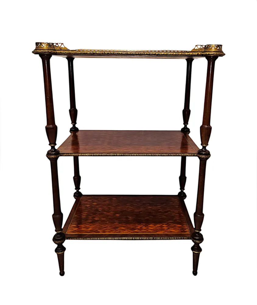 A Very Rare 19th Century Three Tier Whatnot Inlaid Parquetry Detail and Ormolu Mounts 