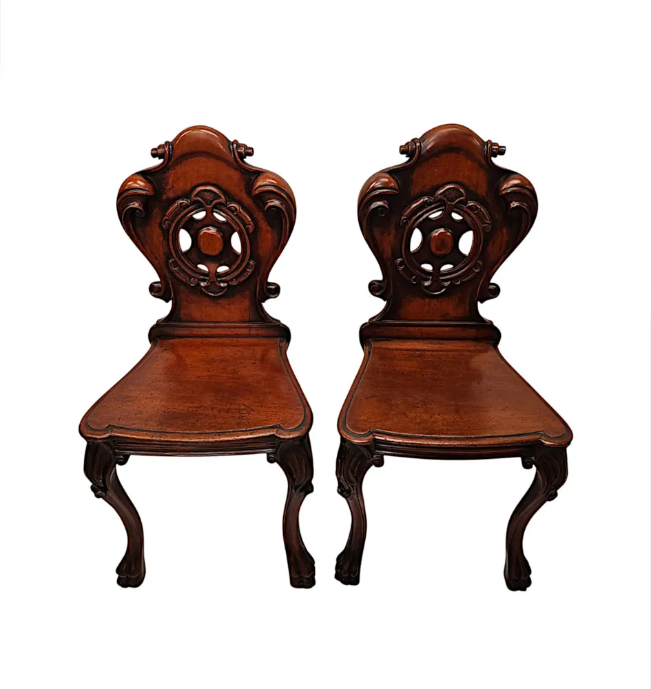 A Very Fine Pair of 19th Century Hall Chairs With Paw Foot 