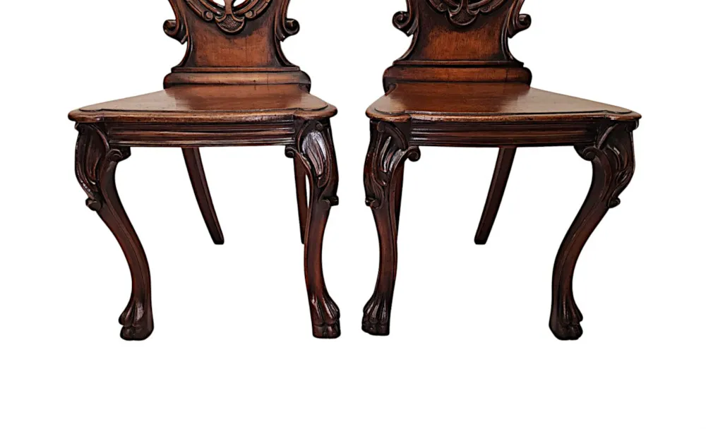 A Very Fine Pair of 19th Century Hall Chairs With Paw Foot 
