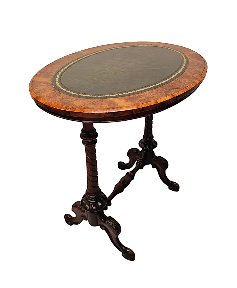 A Stunning 19th Century Neat Size Burr Walnut Lamp or Occasional Table with Leather Insert