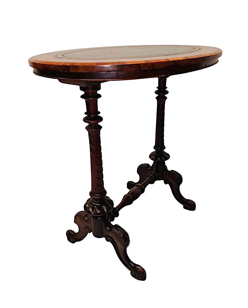 A Stunning 19th Century Neat Size Burr Walnut Lamp or Occasional Table with Leather Insert
