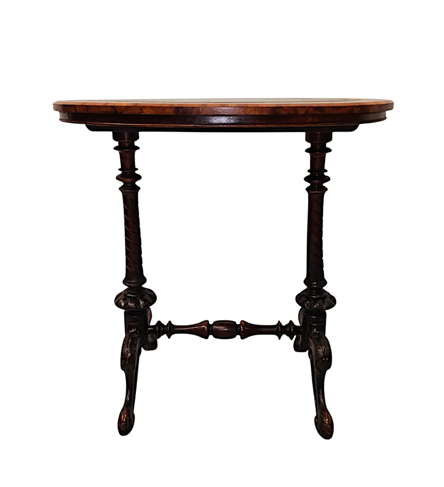 A Stunning 19th Century Neat Size Burr Walnut Lamp or Occasional Table with Leather Insert