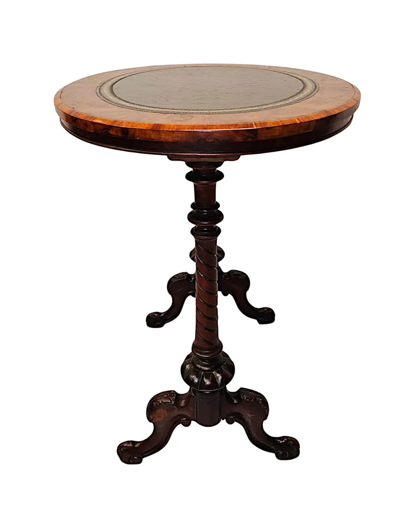 A Stunning 19th Century Neat Size Burr Walnut Lamp or Occasional Table with Leather Insert