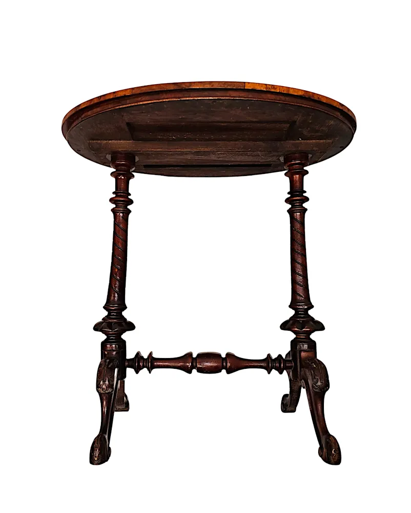 A Stunning 19th Century Neat Size Burr Walnut Lamp or Occasional Table with Leather Insert