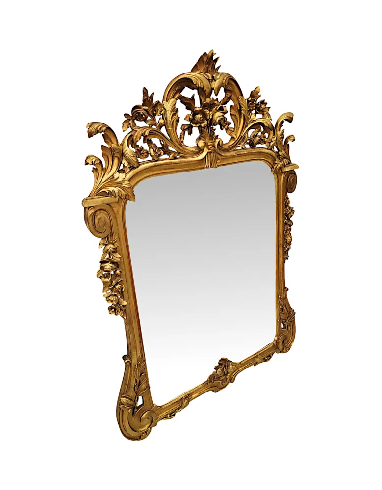 A Stunning 19th Century Giltwood Hall or Bathroom Mirror with Flower and Leaf Detail