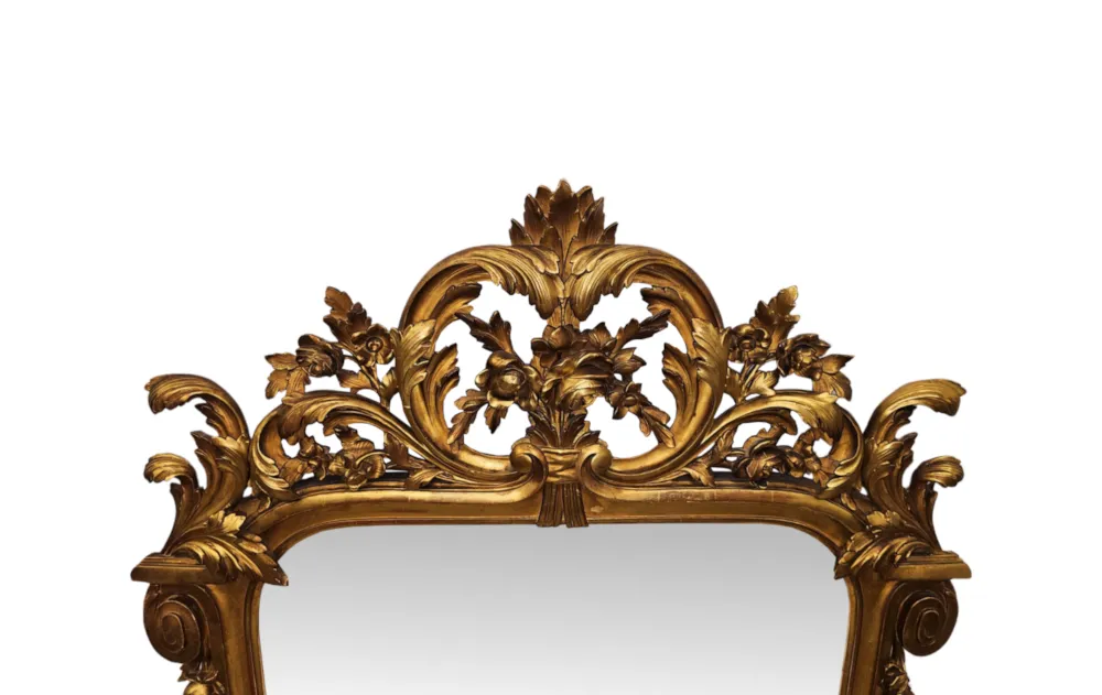A Stunning 19th Century Giltwood Hall or Bathroom Mirror with Flower and Leaf Detail