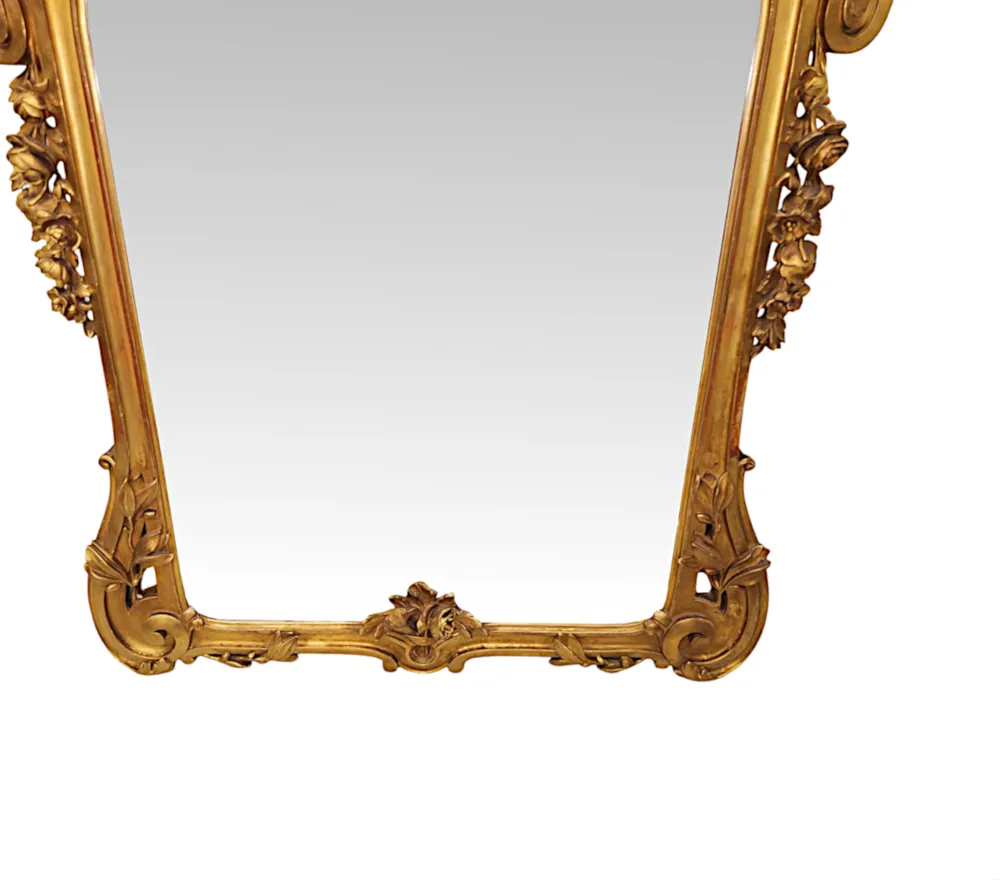 A Stunning 19th Century Giltwood Hall or Bathroom Mirror with Flower and Leaf Detail