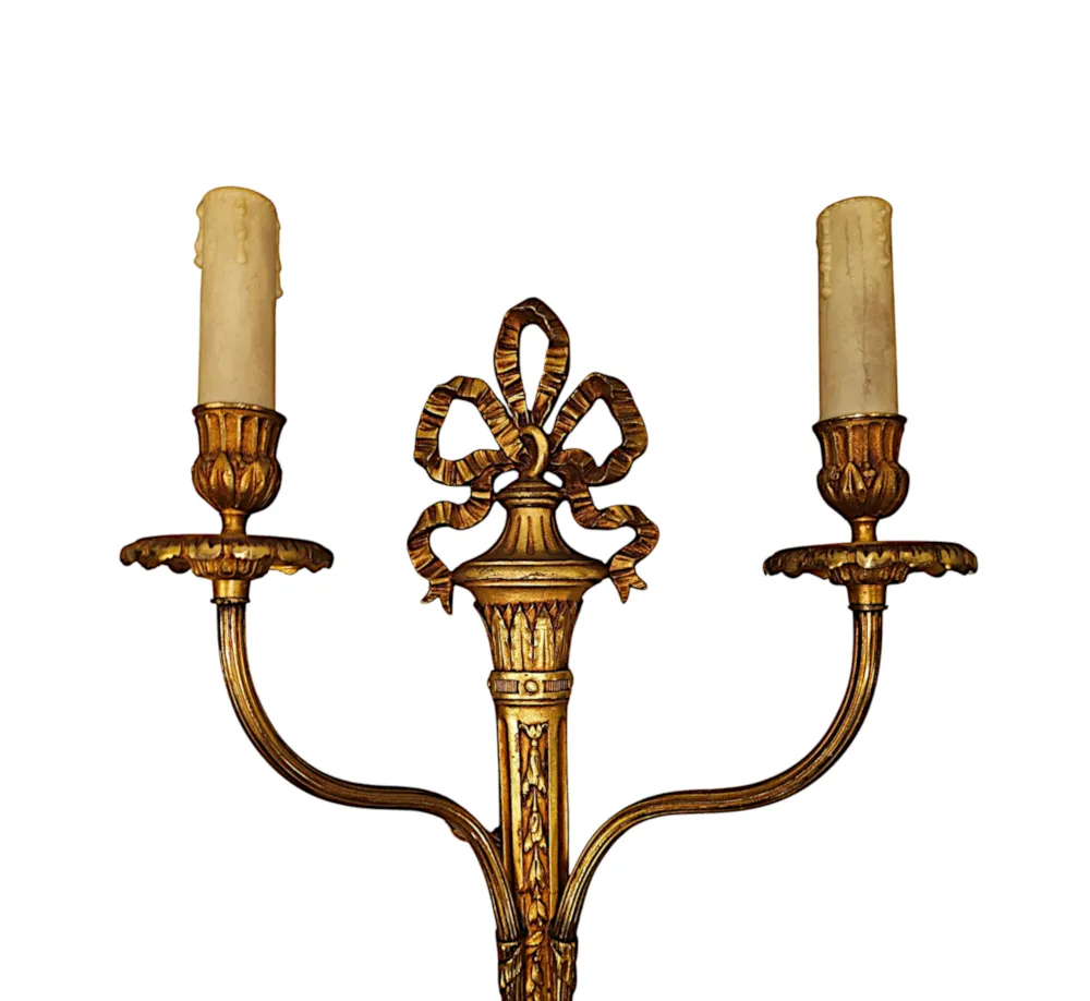 A Stunning Pair of Early 20th Century Gilded Bronze Wall Lights