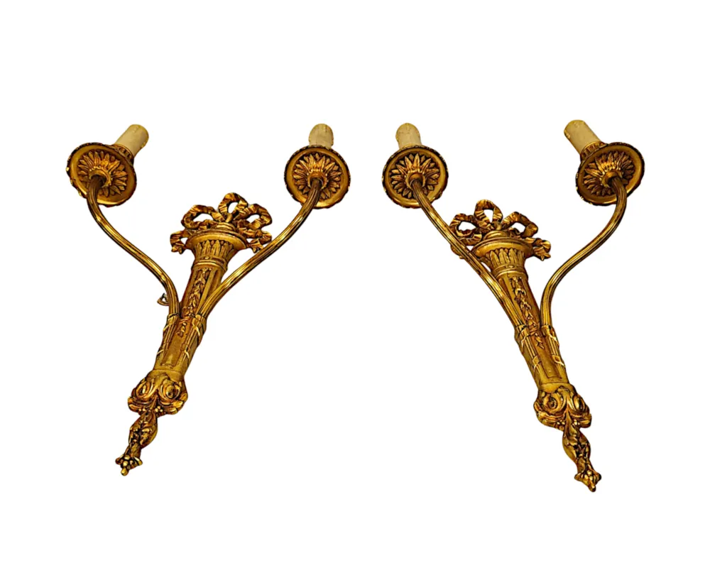 A Stunning Pair of Early 20th Century Gilded Bronze Wall Lights