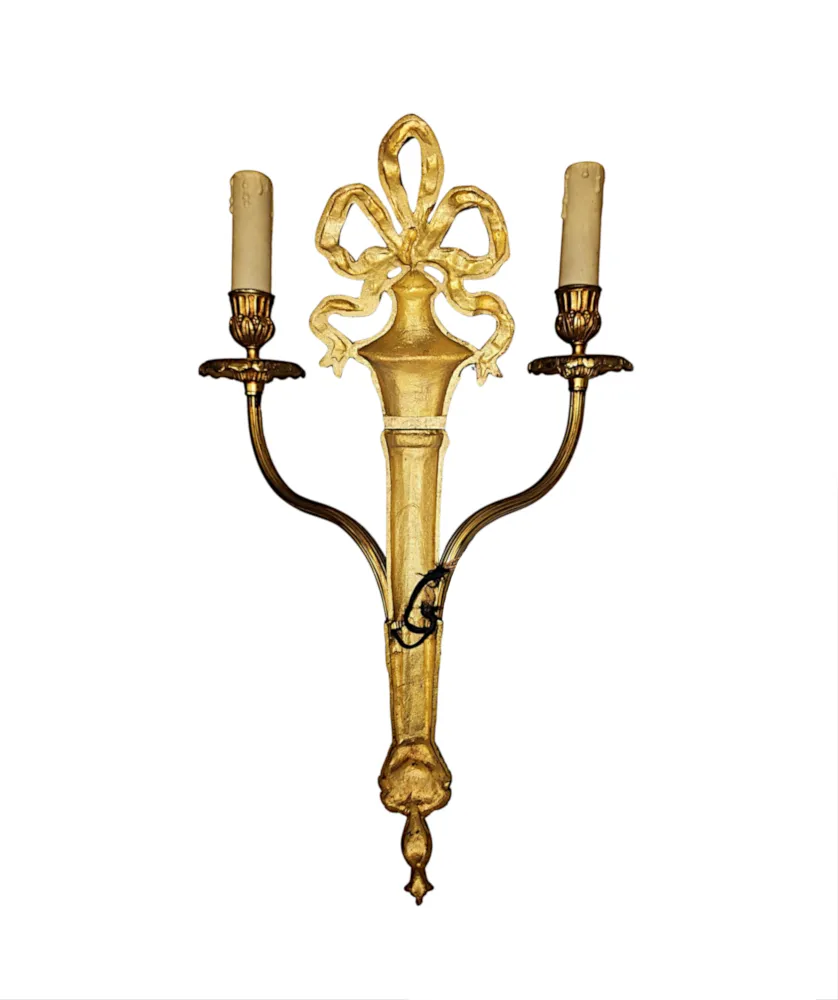 A Stunning Pair of Early 20th Century Gilded Bronze Wall Lights