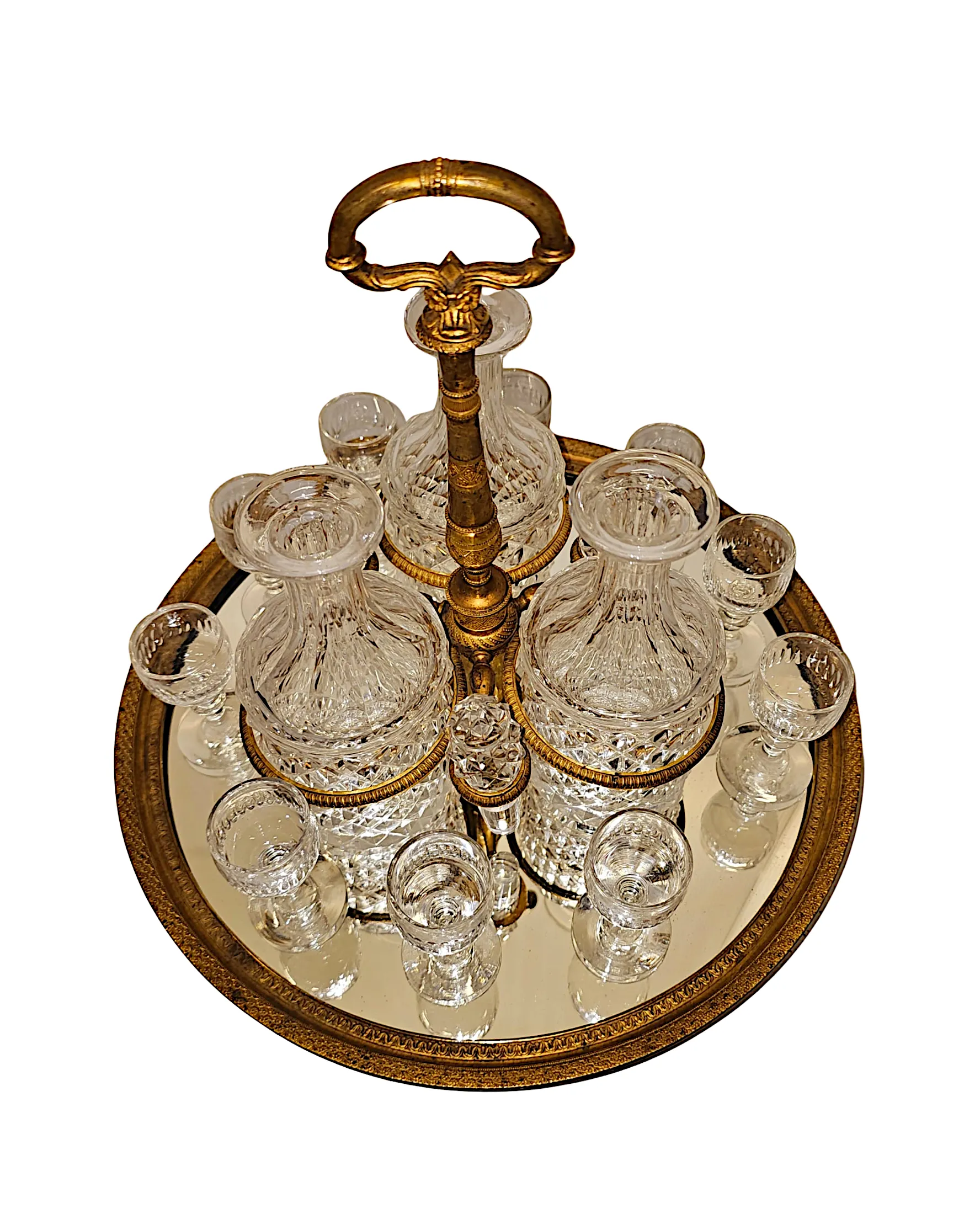 A Very Fine 19th Century French Ormolu and Cut Class Cave A Liqueur Tantalus Set