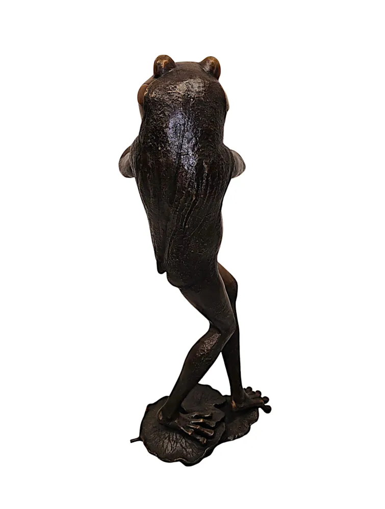 A Very Fine Bronze Animalier Garden Sculpture or Fountain of a Frog Playing a Saxaphone