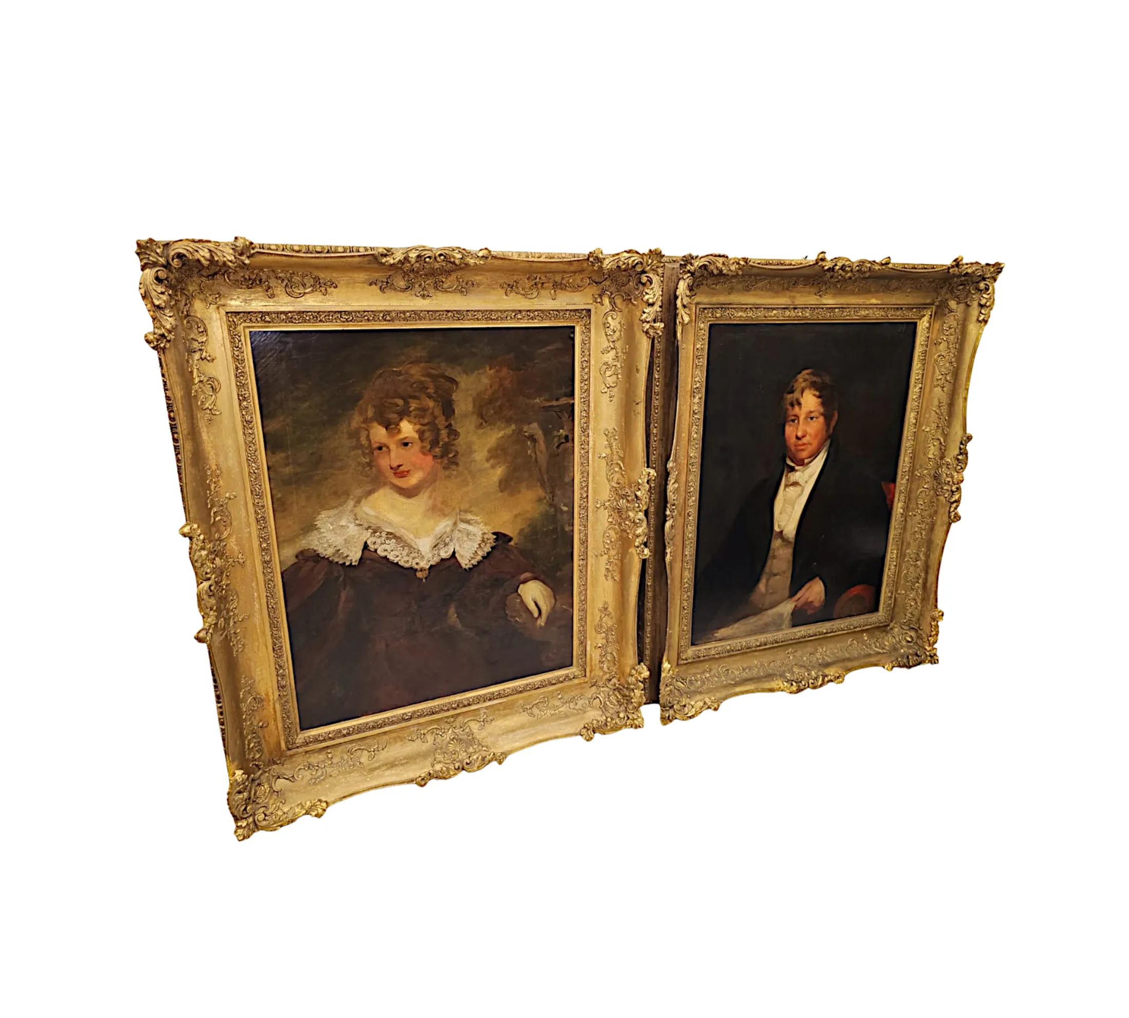 A Very Rare Pair of 19th Century Giltwood Framed Irish Country House Portraits