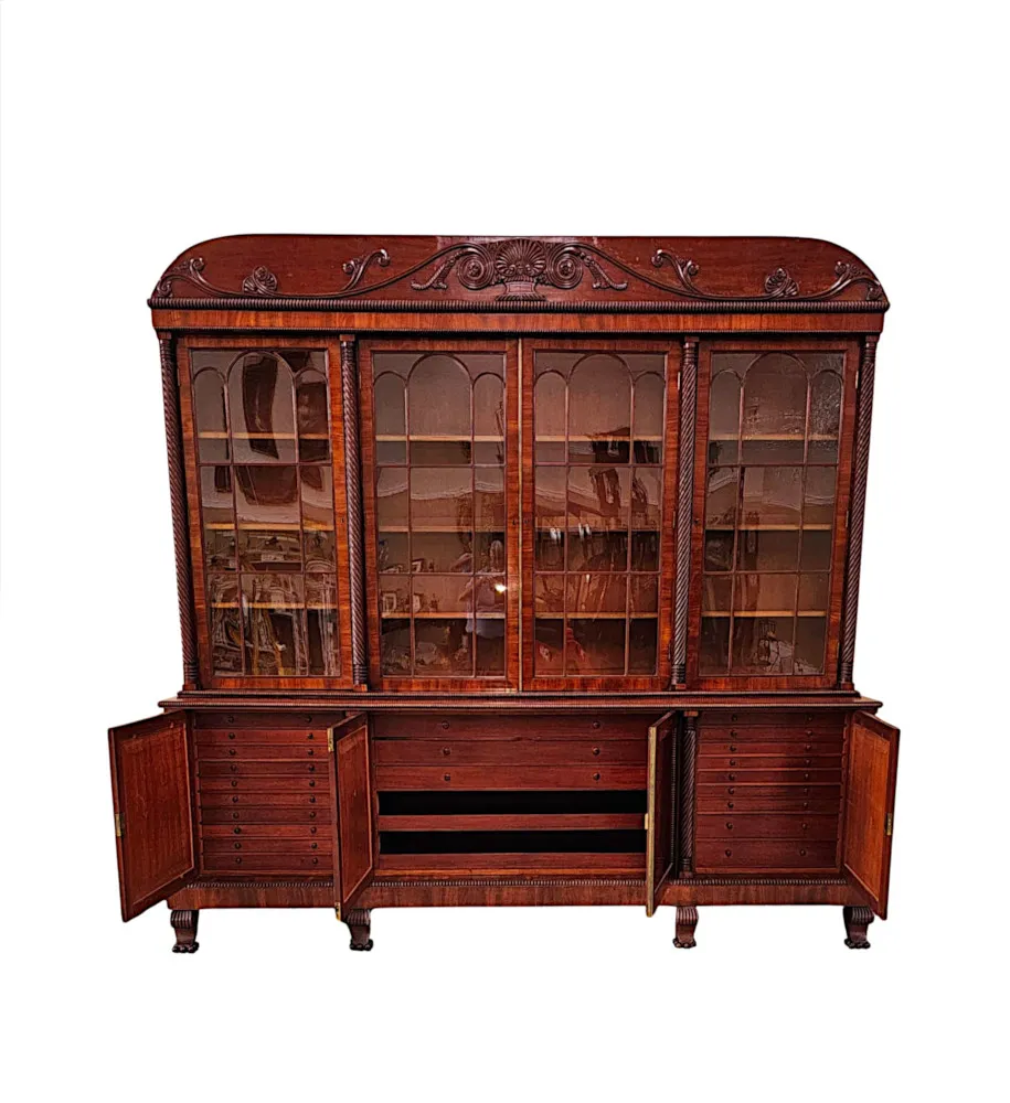 A Very Rare Early 19th Century Irish Flame Mahogany Bookcase