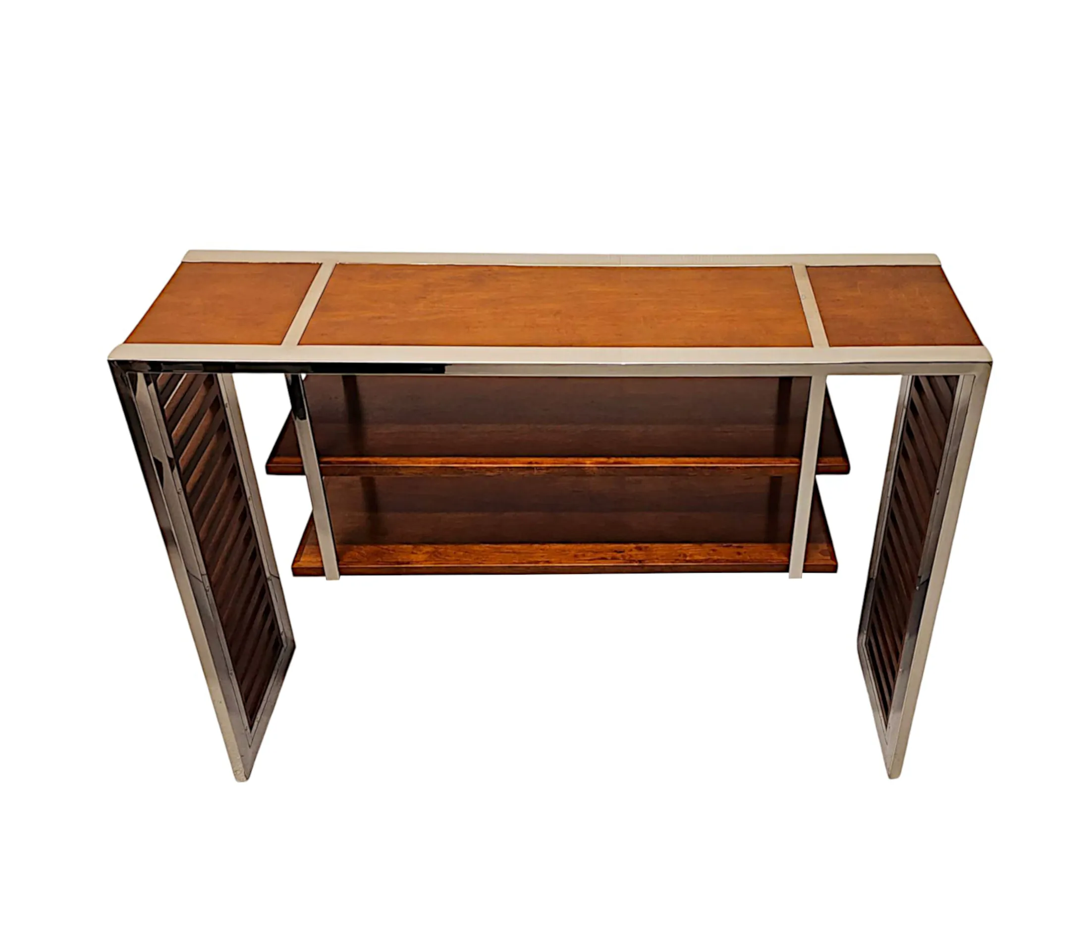 A Very Fine Art Deco Design Chrome and Walnut Console Table