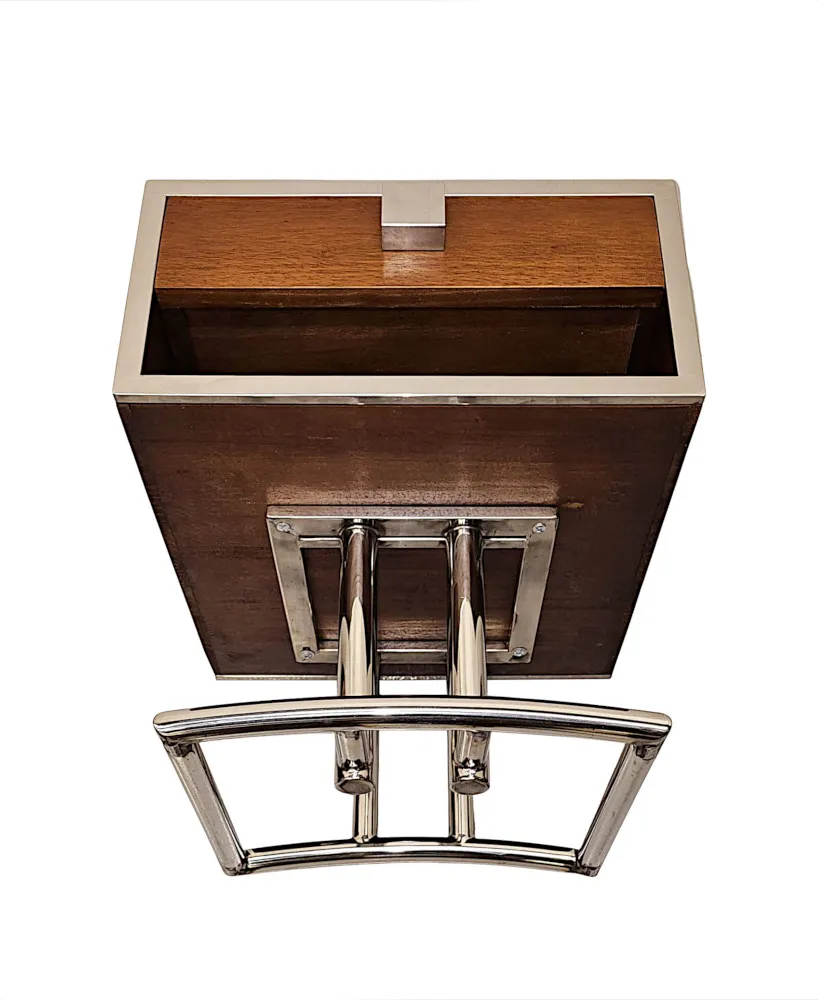 A Very Fine Pair of Mid Century Design Walnut and Chrome Side or Bedside Tables