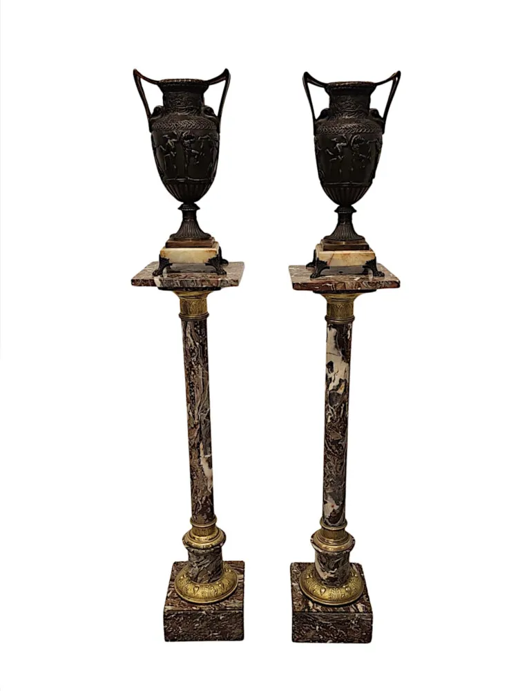  A Very Fine Pair of 19th Century Marble Bust or Urn Stands with Ormolu Mounts