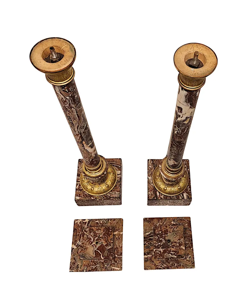  A Very Fine Pair of 19th Century Marble Bust or Urn Stands with Ormolu Mounts