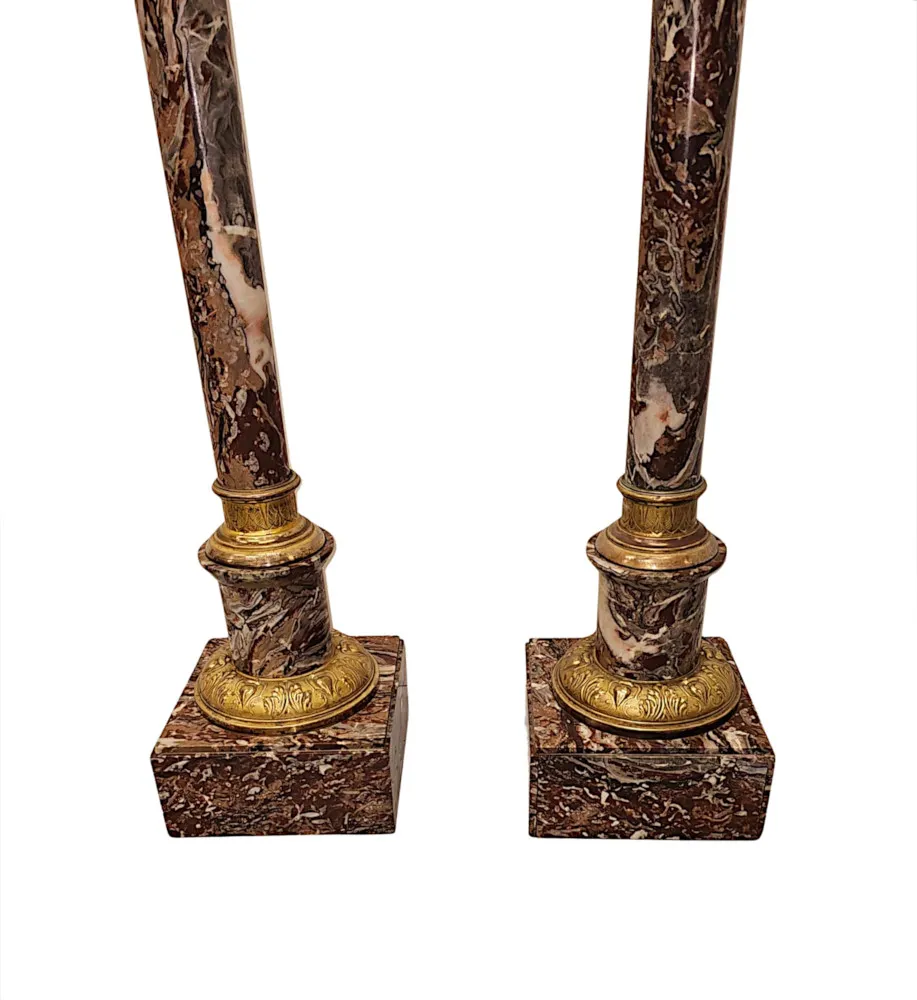  A Very Fine Pair of 19th Century Marble Bust or Urn Stands with Ormolu Mounts