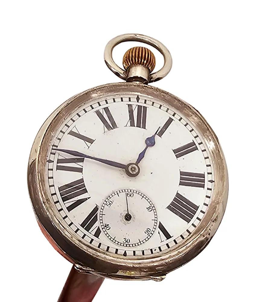  A Very Rare 19th Century Silver Watch Walking Stick