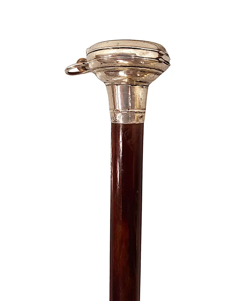  A Very Rare 19th Century Silver Watch Walking Stick