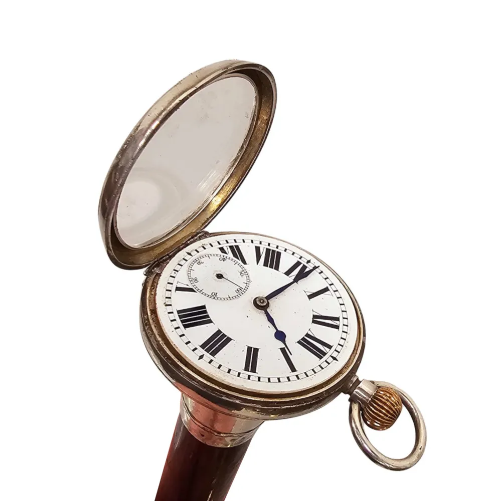  A Very Rare 19th Century Silver Watch Walking Stick