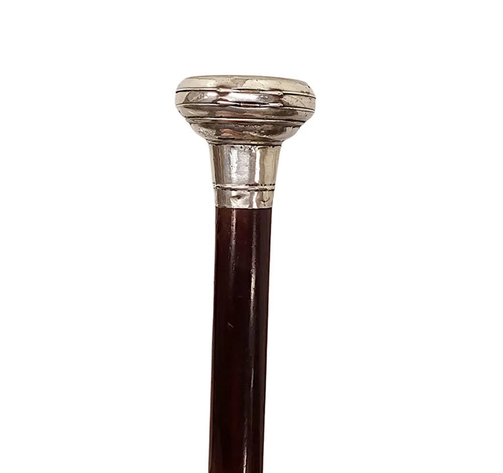  A Very Rare 19th Century Silver Watch Walking Stick
