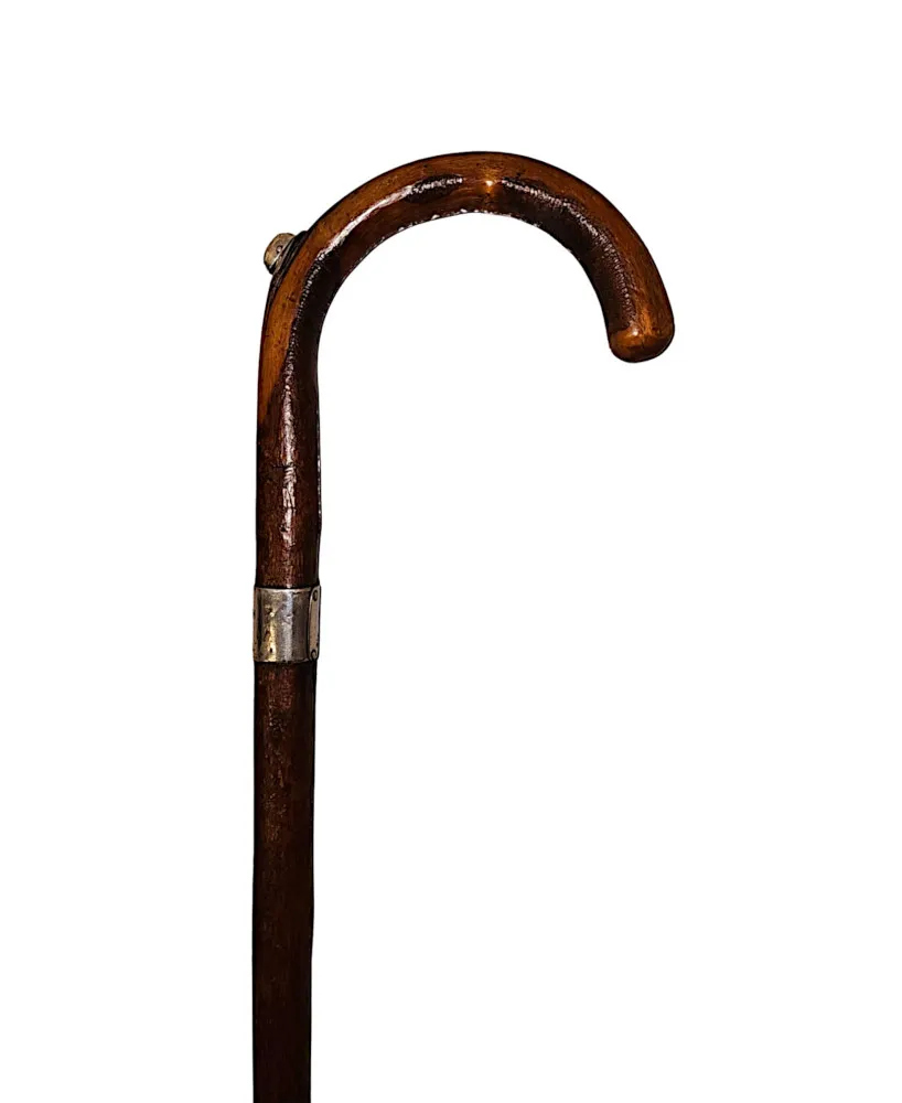 A Fabulous 19th Century Walking Stick with Makers Mark 'Brigg' Stamped on Silver Collar