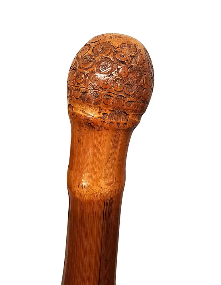  A Very Rare 19th Century Carved Bamboo Walking Stick Which Extends To A Fishing Rod
