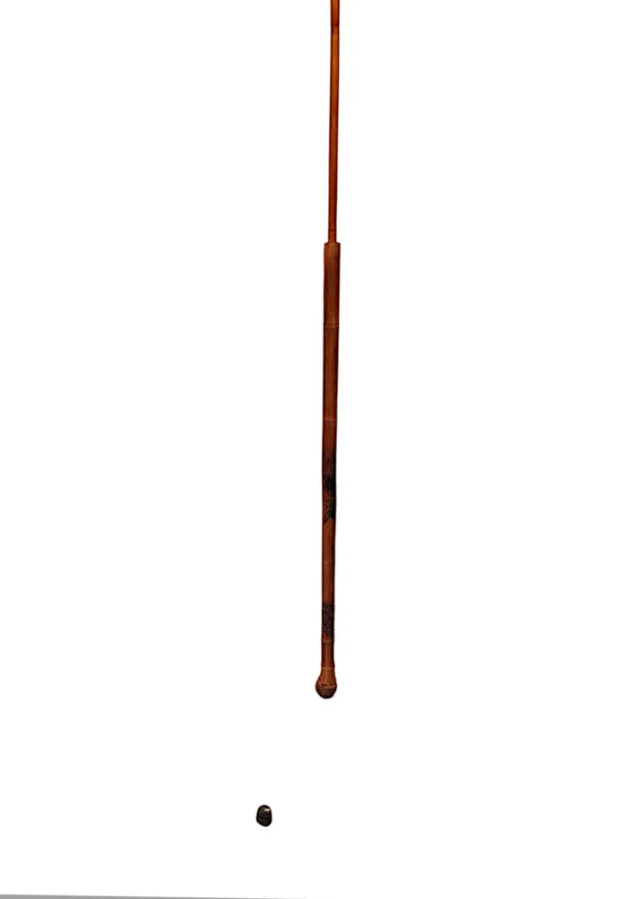  A Very Rare 19th Century Carved Bamboo Walking Stick Which Extends To A Fishing Rod