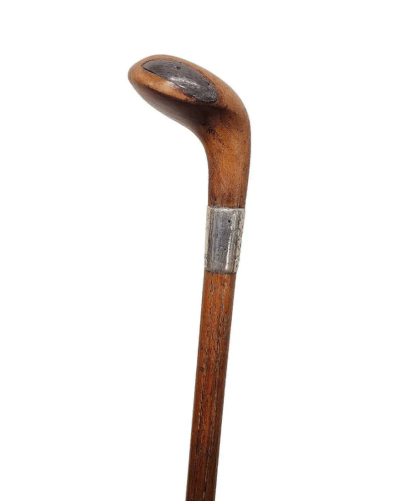  A Very Rare 19th Century Silver Mounted Sunday Cane with Golf Club Head