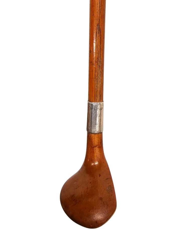  A Very Rare 19th Century Silver Mounted Sunday Cane with Golf Club Head