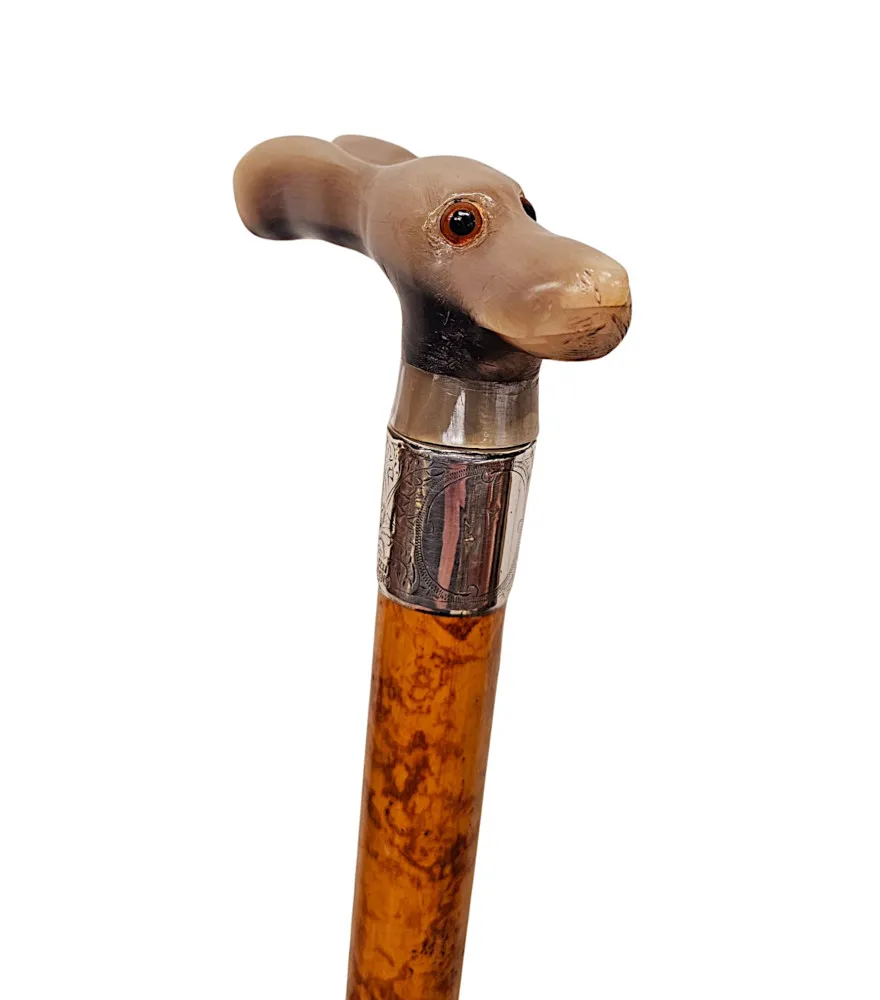 A Very Rare 19th Century Gadget Walking Stick With A Rabbit Handle and Hidden Corkscrew