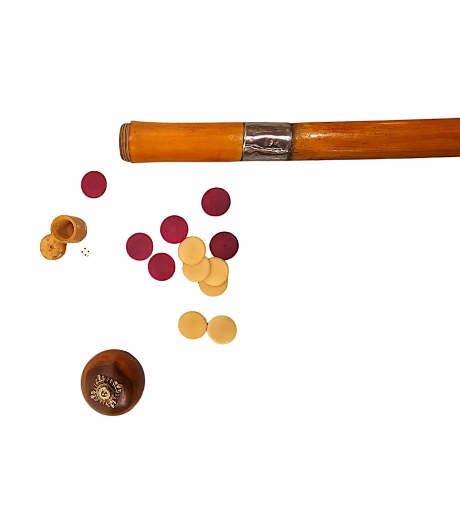 A Very Rare 19th Century Gadget Walking Cane with Concealed Game