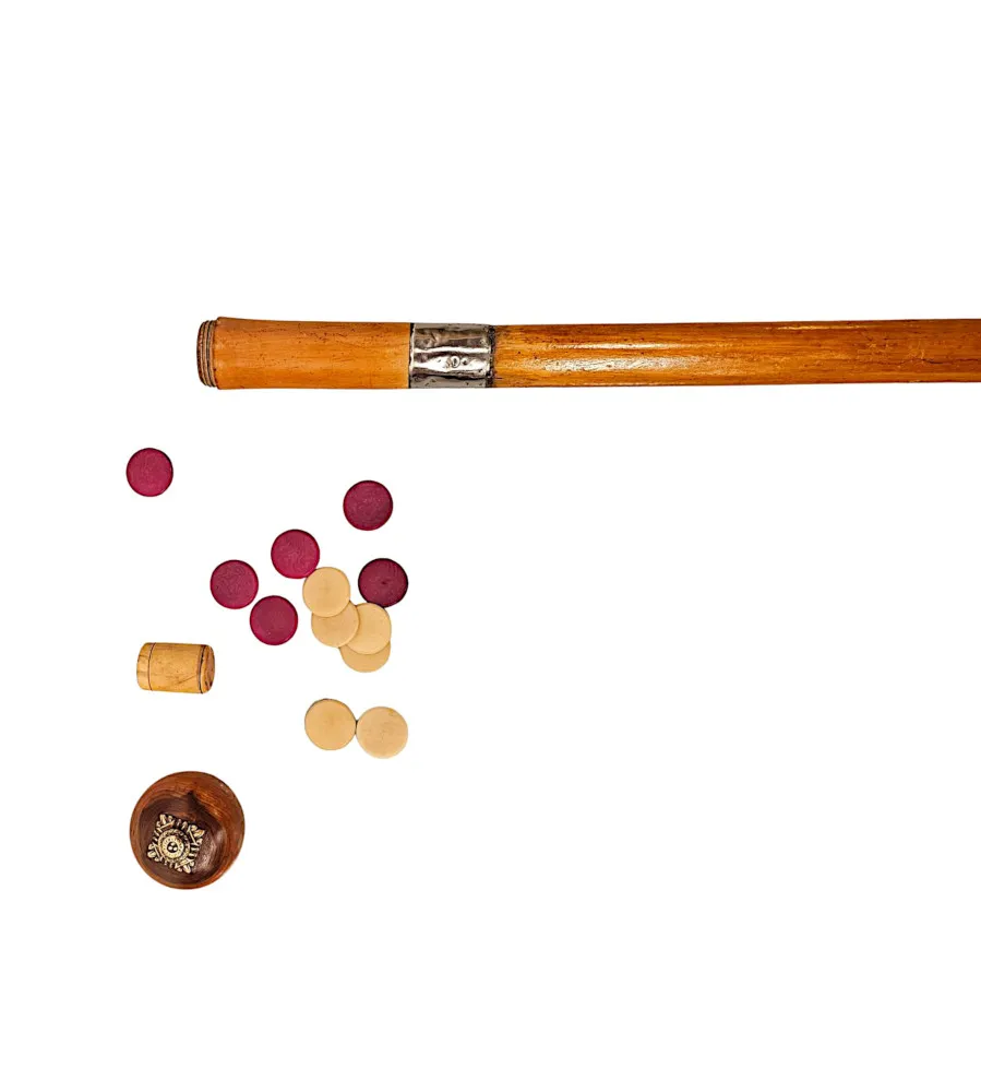 A Very Rare 19th Century Gadget Walking Cane with Concealed Game