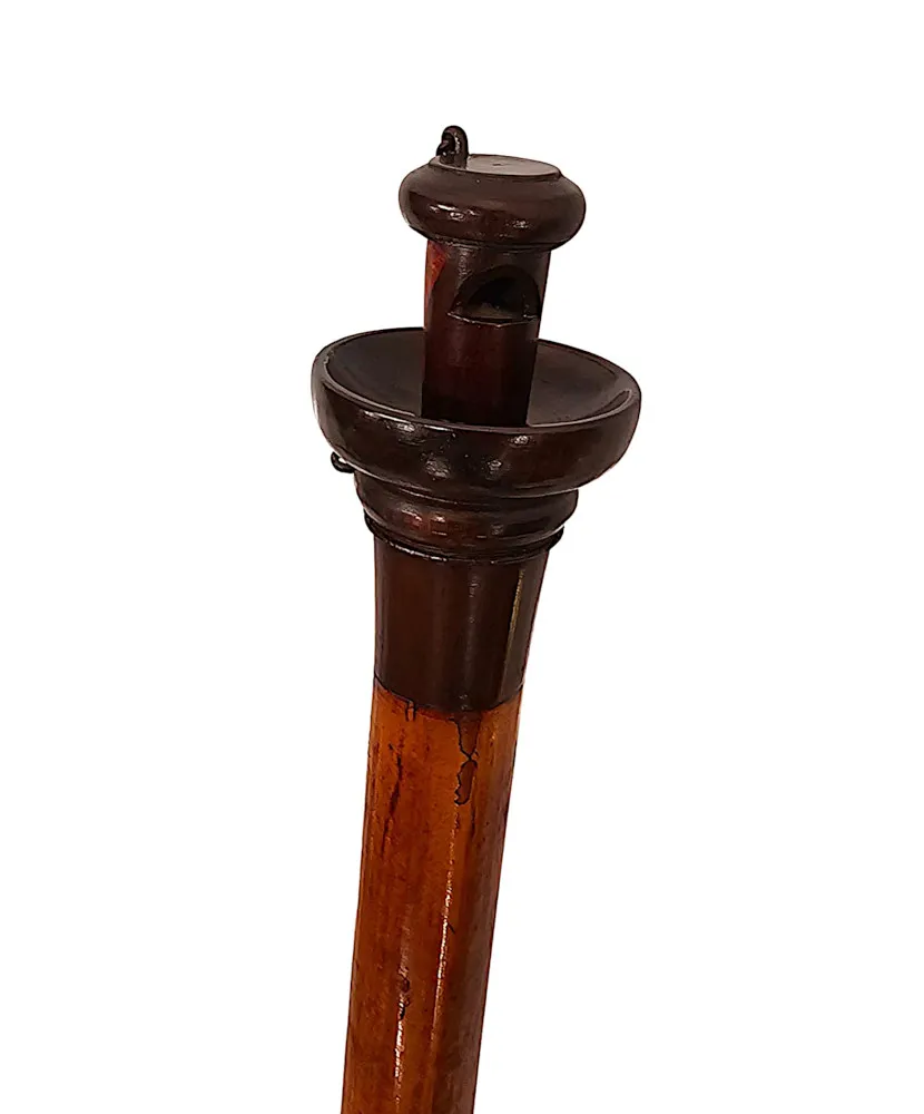 A Very Rare 19th Century Gadget Walking Cane with a Whistle Built Into The Handle