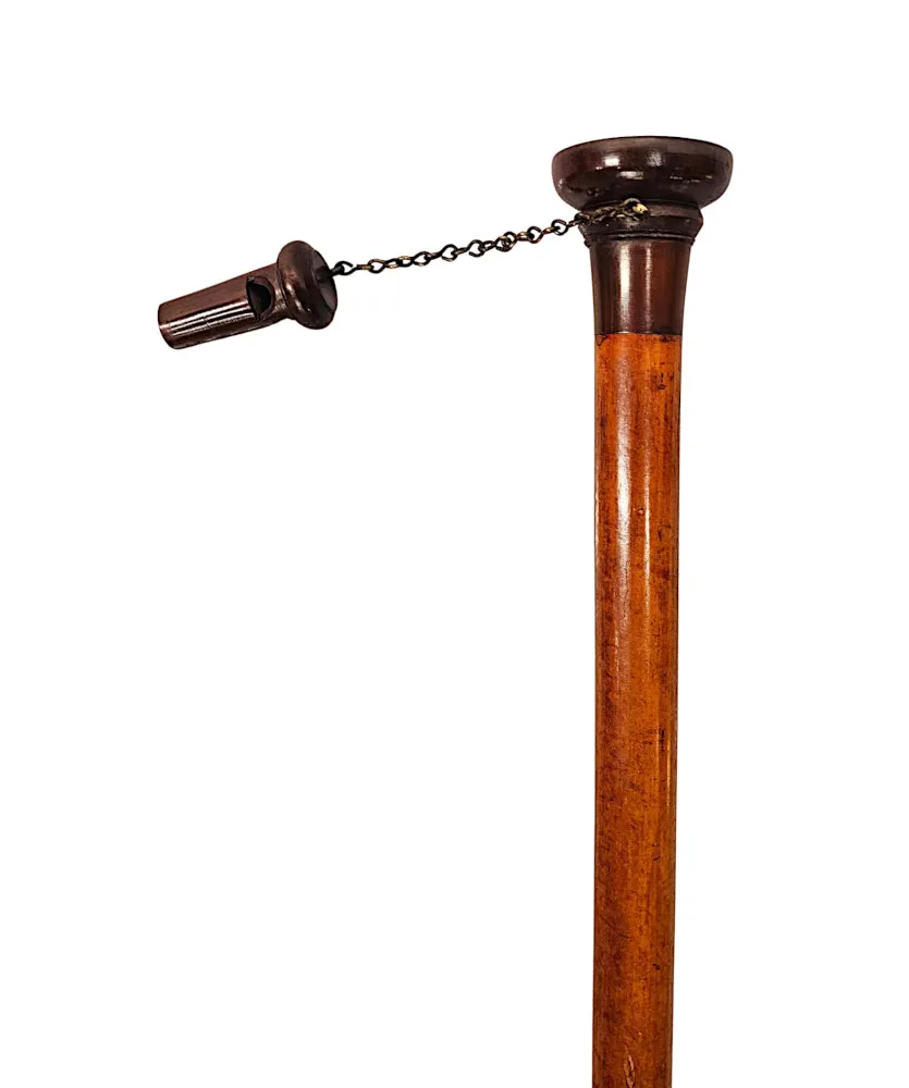 A Very Rare 19th Century Gadget Walking Cane with a Whistle Built Into The Handle