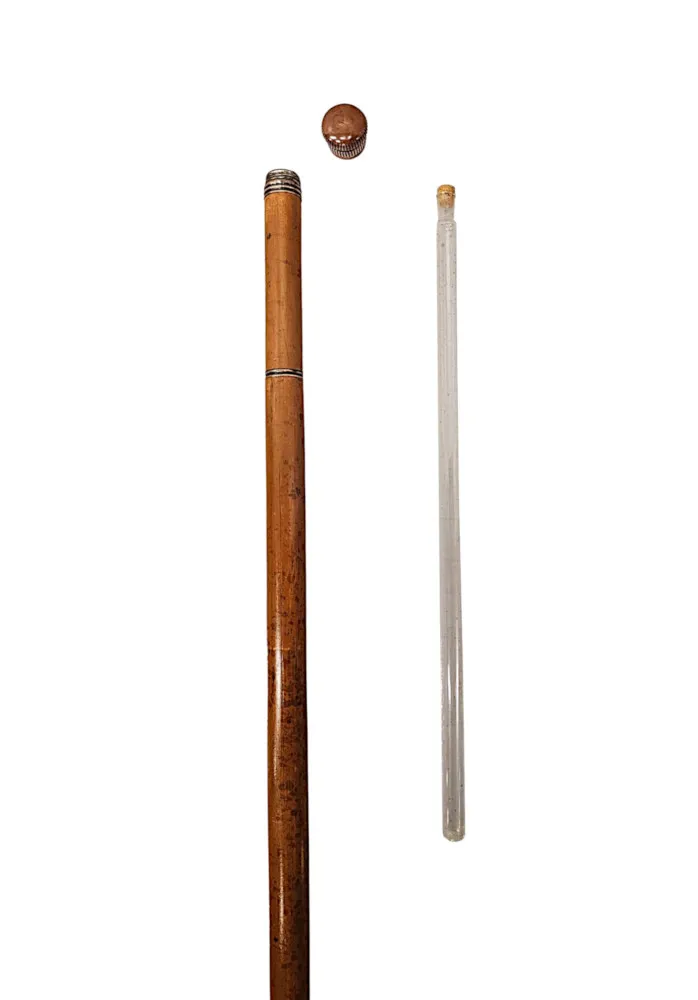 An Unusual 19th Century Gadget Walking Cane with Internal Glass Drinking Tube